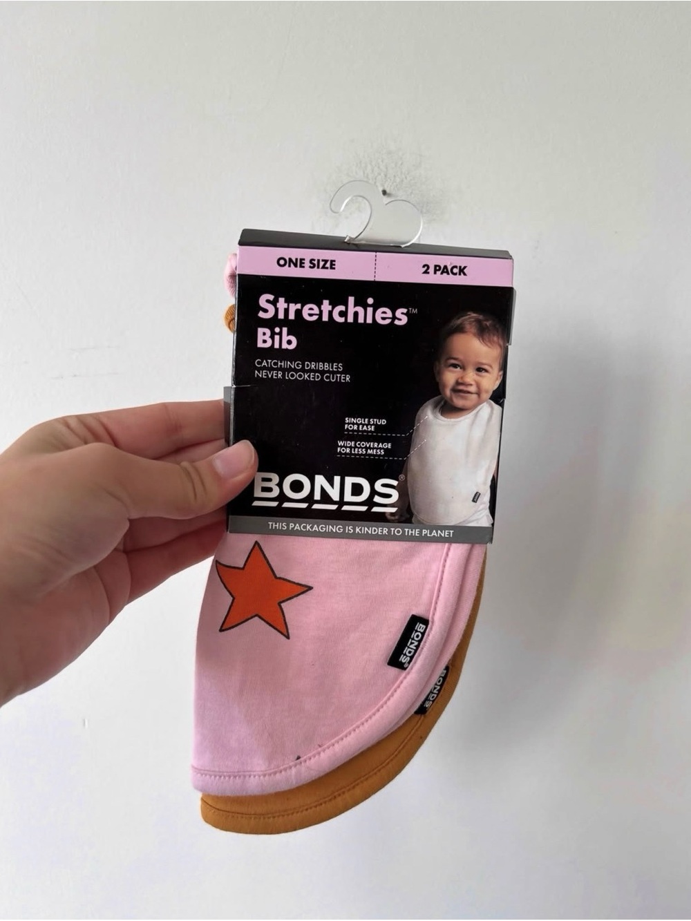 Bonds Stretchies Bibs - Pink with Orange Star & Tan